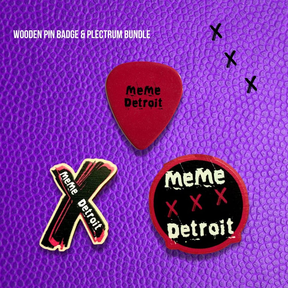 Image of Wooden Pin Badge & Plectrum Bundle 