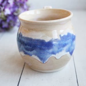 Image of Handmade Blue and Oatmeal White Stoneware Mug, Coffee Cup 14 oz., Made in USA