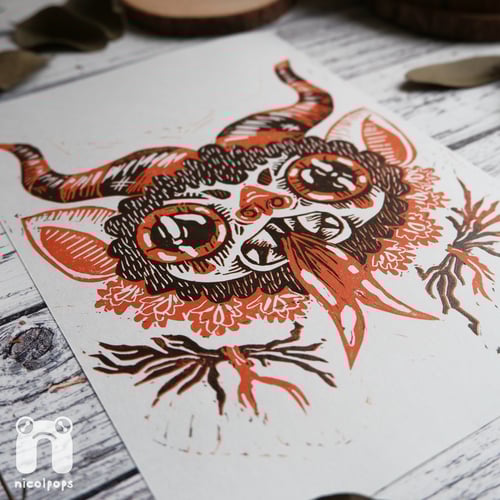 Image of Krampus Lino Print - A5