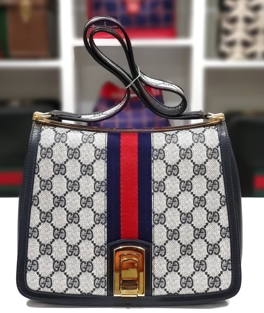 Image of  Vtg. Gucci Blue Monogram Shoulder Bag
