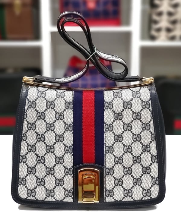 Image of  Vtg. Gucci Blue Monogram Shoulder Bag