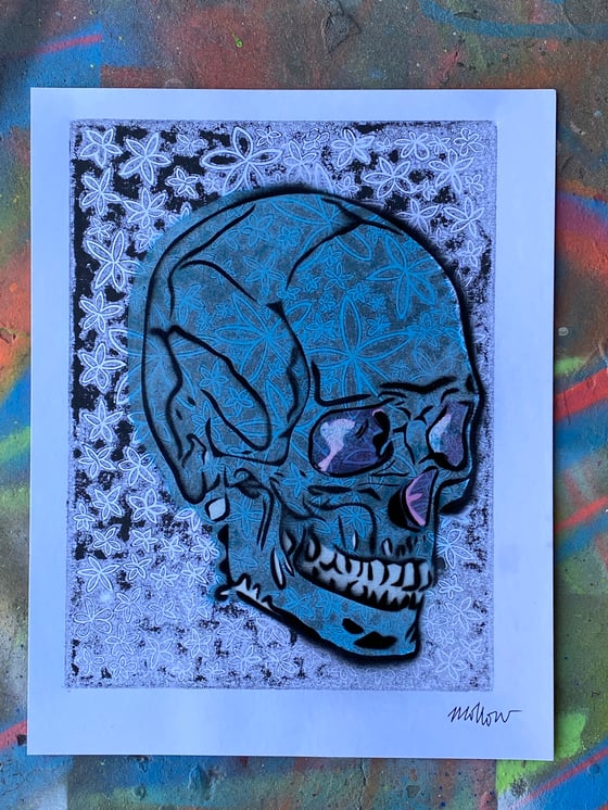 Image of blue side skull 11x14