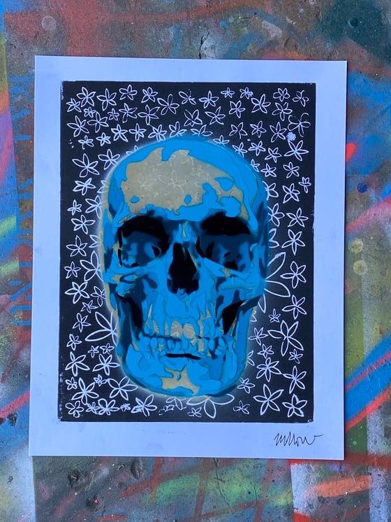Image of blue shade skull 11x14