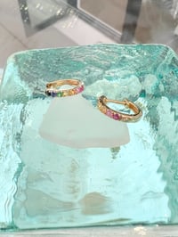 Image 2 of 14k solid gold Hawaii rainbow hoop earrings 