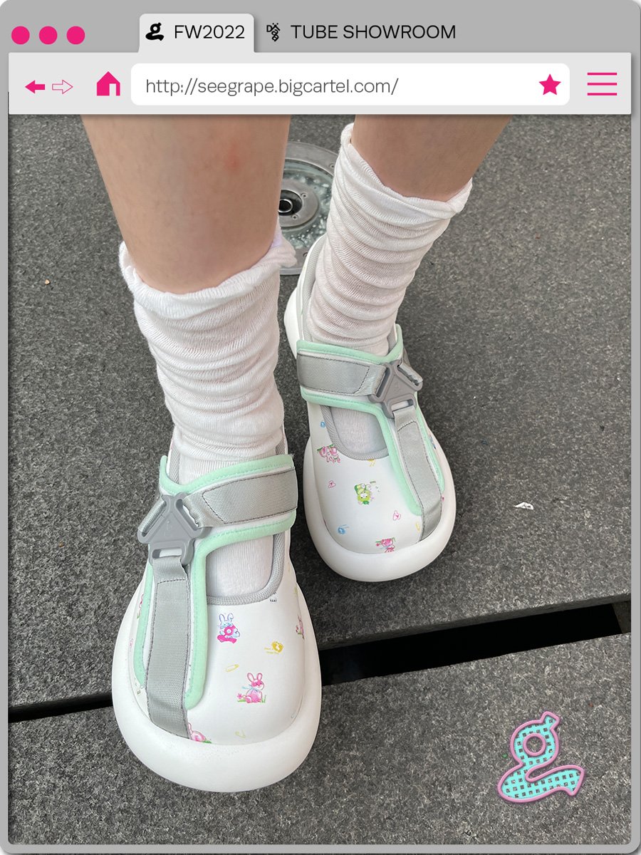 Image of White Printing Safety Buckle Mary Jane shoes