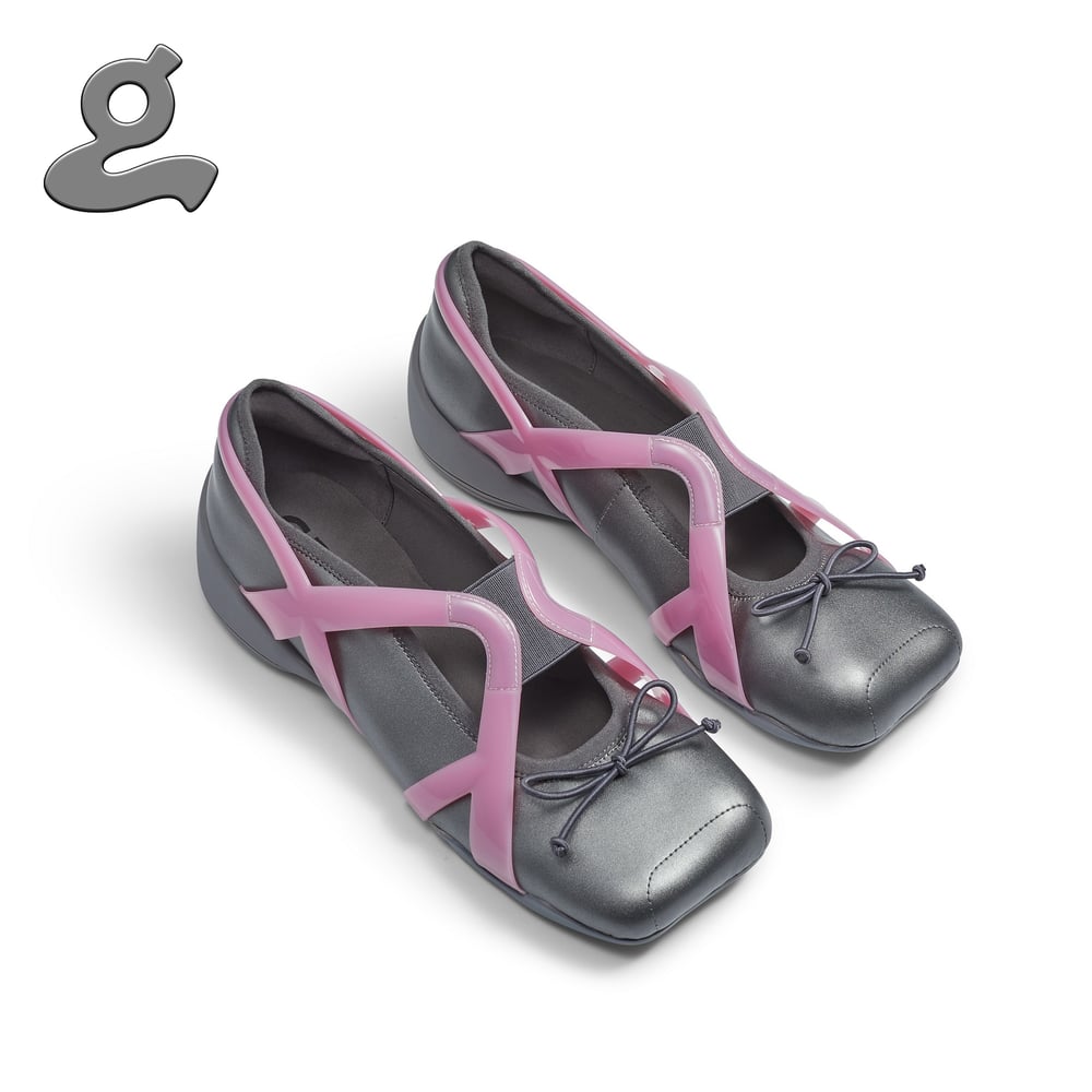 Image of Bow Tie Ballet Flats (Pink/Grey)