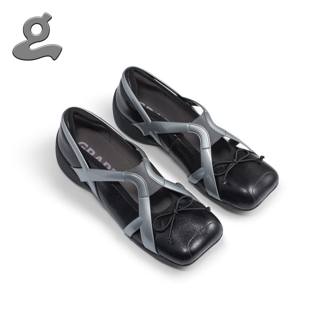 Image of [Pre-Order] Bow Tie Ballet Flats (Black/Grey)
