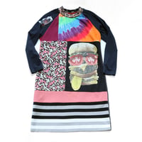 Image 2 of rainbow tie dye burger dog floral mix fun 10/12 courtneycourtney tshirt dress raglan long sleeve