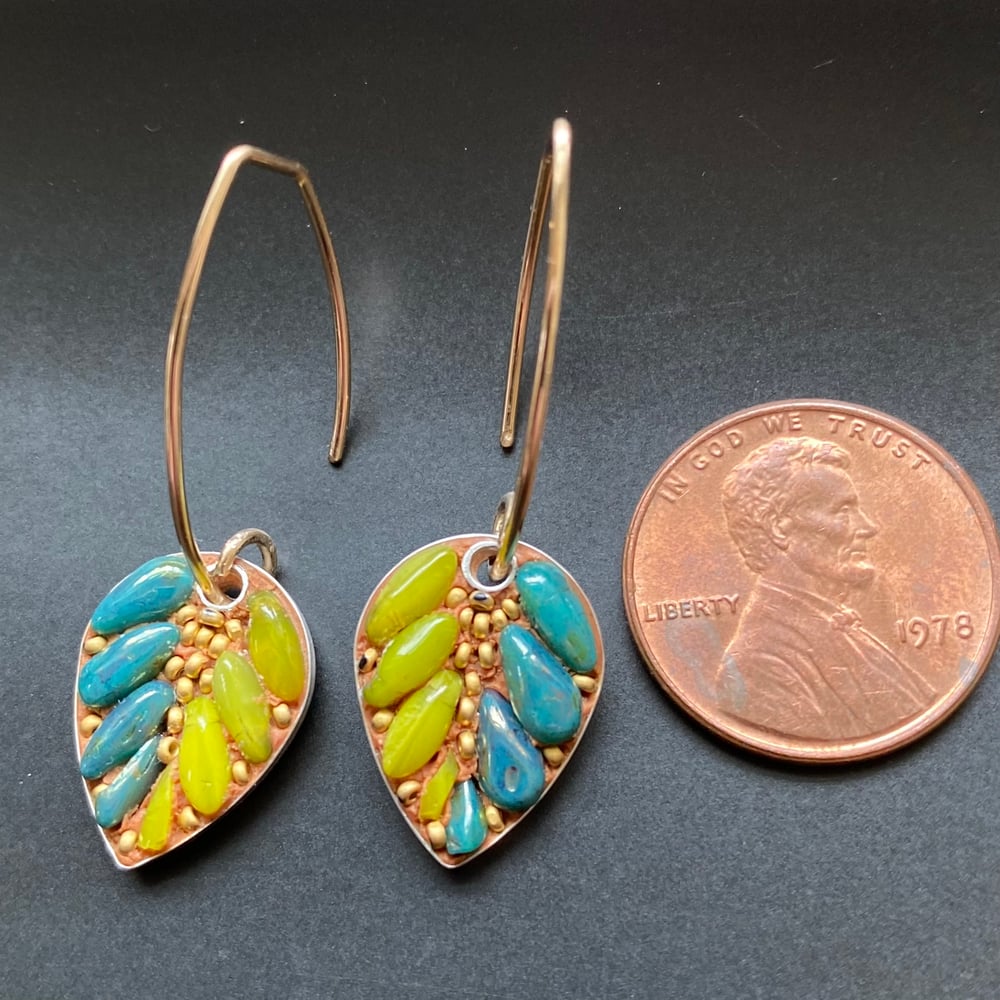 Image of Leaf on Stem Micro Mosaic Earrings 