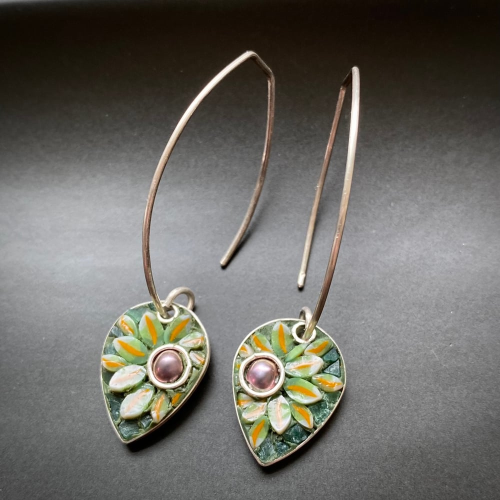 Image of Leaf on Stem Micro Mosaic Earrings 