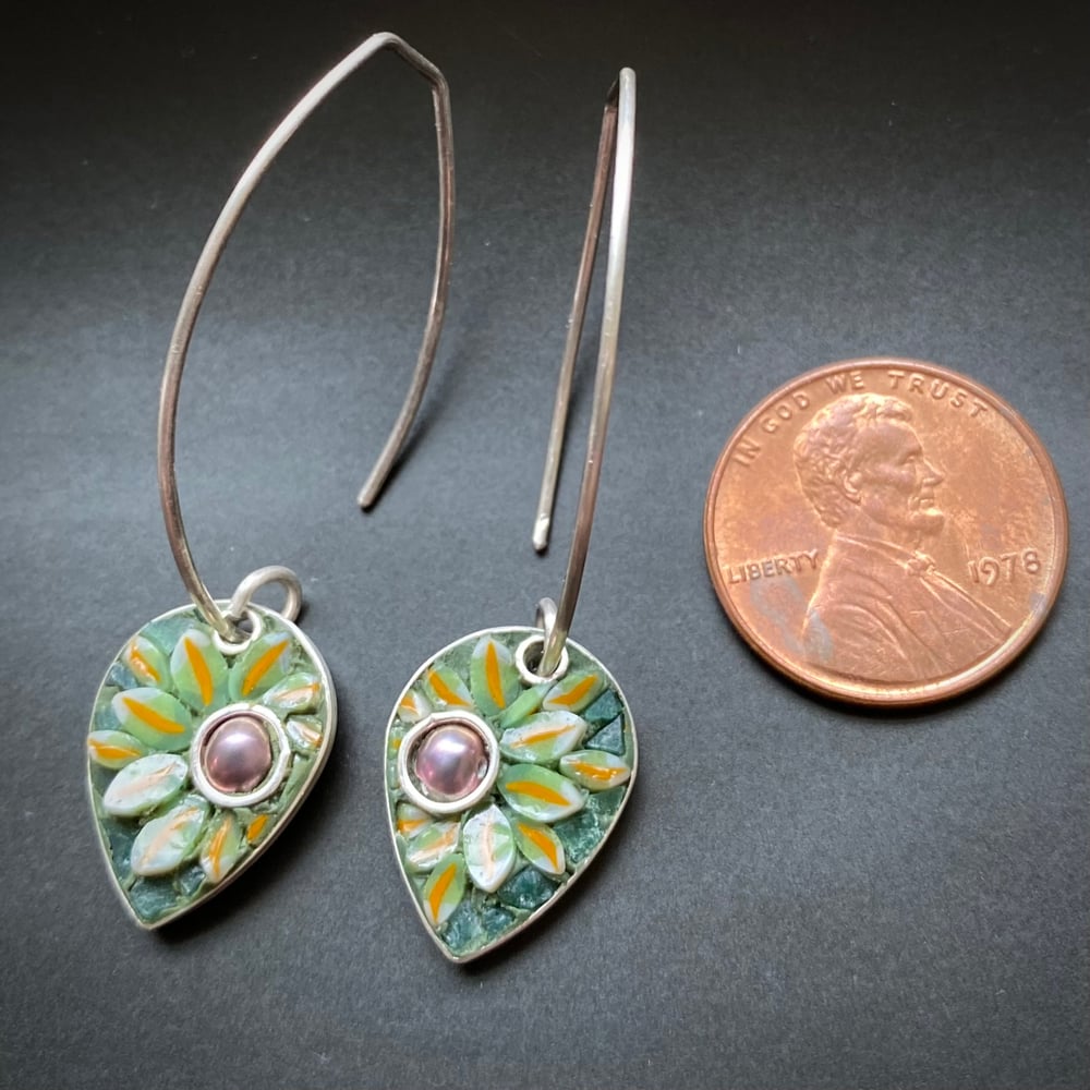 Image of Leaf on Stem Micro Mosaic Earrings 