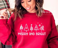 Image 1 of Merry and Bright Christmas Trees Sweatshirt