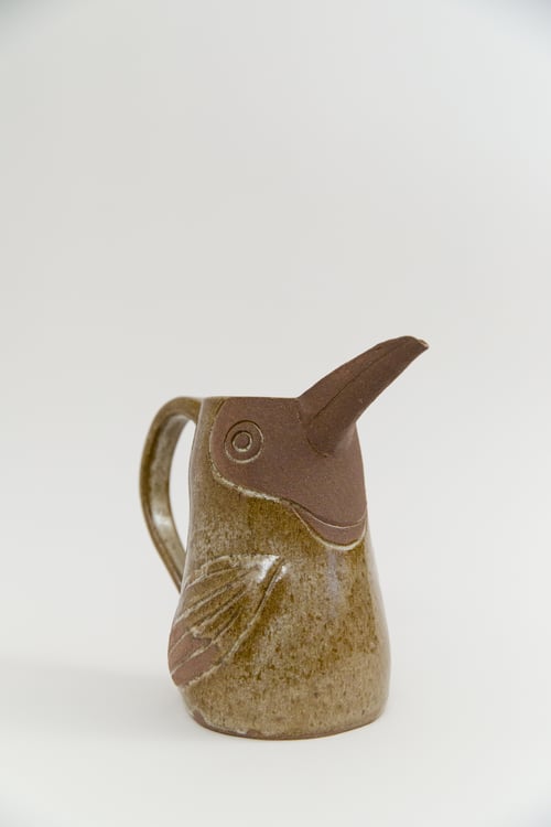 Image of Large Dark Brown Olive Glazed Family Sized Toucan Pitcher