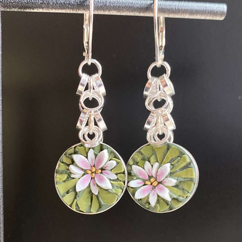 Image of White Lotus on Lily pad Earrings