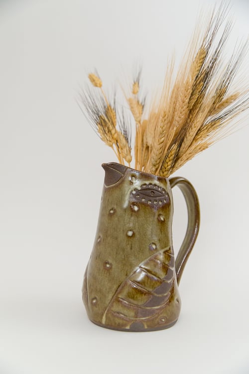 Image of Large Brown Almond Dotted Eye Flying Family Size Pitcher