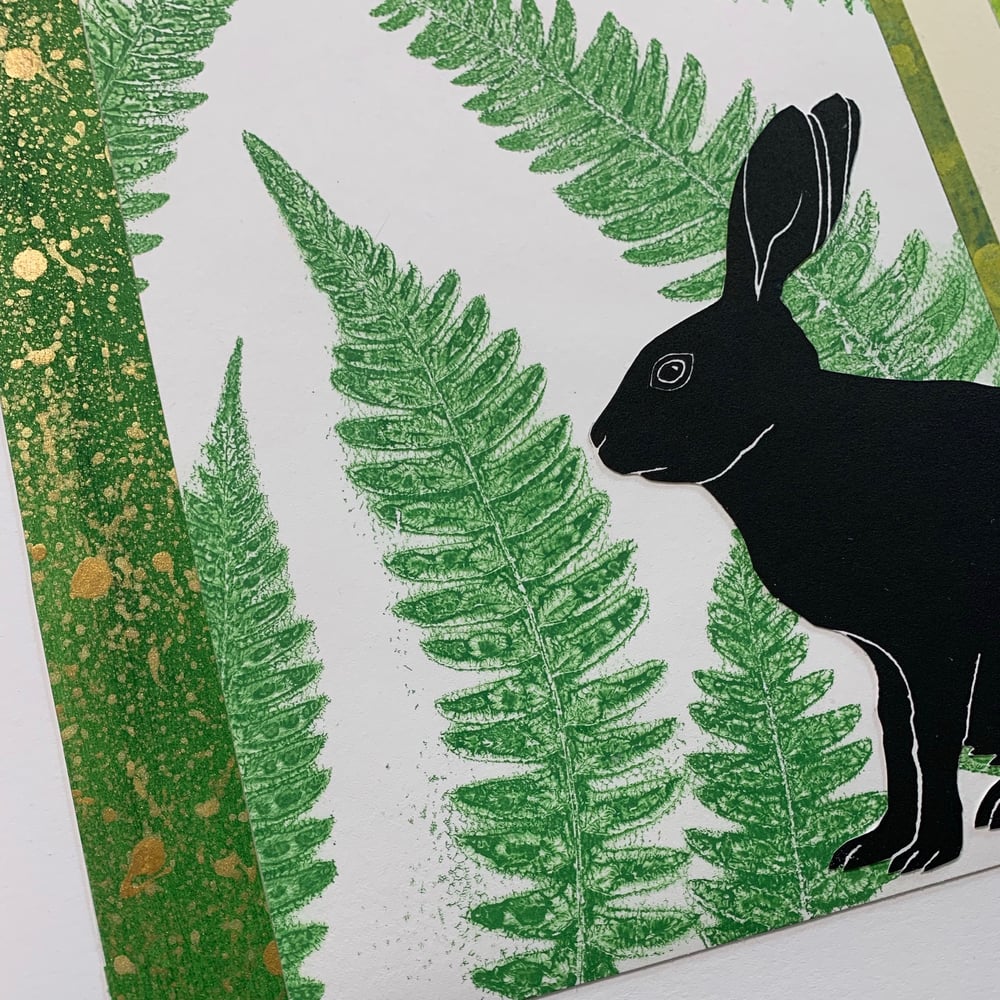 Image of SALE Rabbit in the Ferns, One Of a Kind Original Collage
