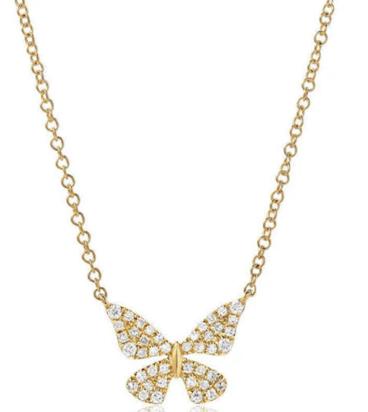 Image of 14 kt and Diamond Pave Butterfly Necklace