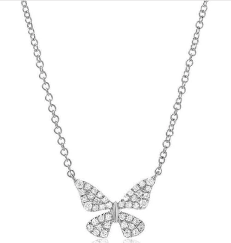 Image of 14 kt and Diamond Pave Butterfly Necklace (yg or wg)
