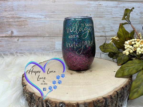 Image of 14oz Ombre It Takes a Village and a Vineyard Wine Tumbler