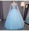 Blue Puffy Ball Gown Tulle Sweet 16 Dress with Lace, Blue Prom Dress