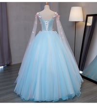Image 4 of Blue Puffy Ball Gown Tulle Sweet 16 Dress with Lace, Blue Prom Dress