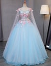 Blue Puffy Ball Gown Tulle Sweet 16 Dress with Lace, Blue Prom Dress