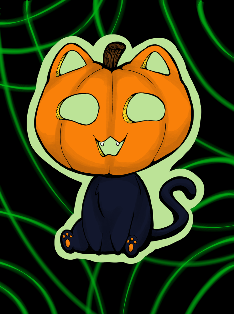 Image of Pumpkin Cat Glow Vinyl Sticker