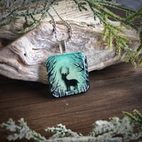 Image 1 of Stag in Winter Forest Resin Pendant