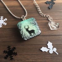 Image 3 of Stag in Winter Forest Resin Pendant