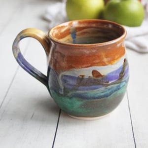 Image of Favorite Stoneware Pottery Mug in Multi Colored Glazes, 17 oz. Coffee Cup, Handmade in USA
