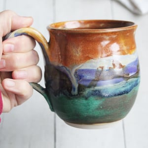 Image of Favorite Stoneware Pottery Mug in Multi Colored Glazes, 17 oz. Coffee Cup, Handmade in USA
