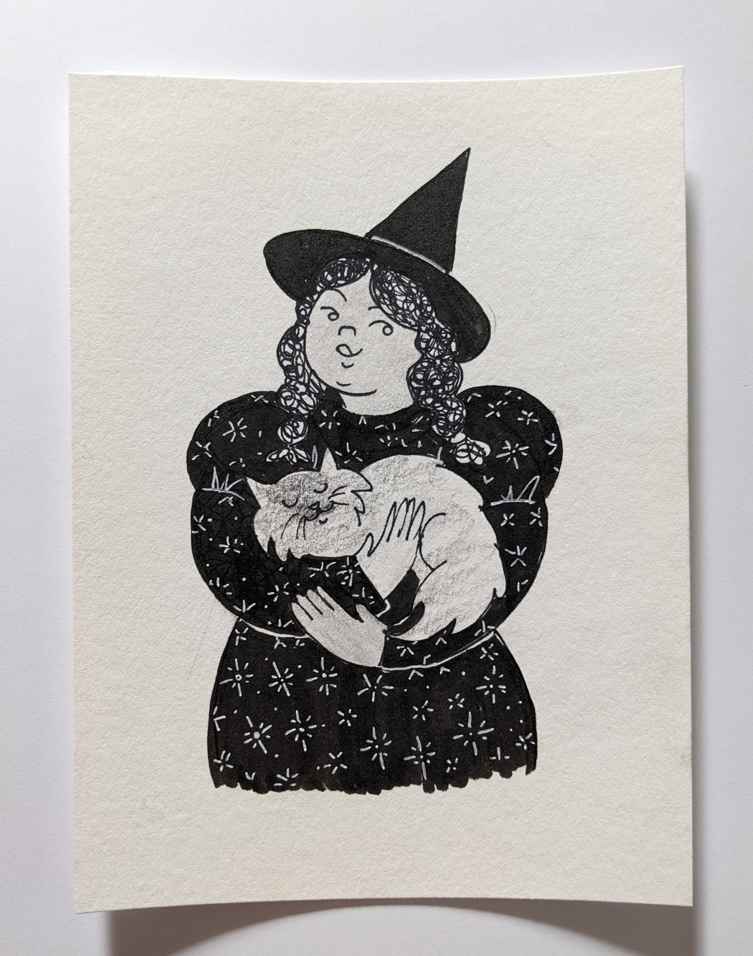 Image of Lil Witch and Fluffy Cat - drawing