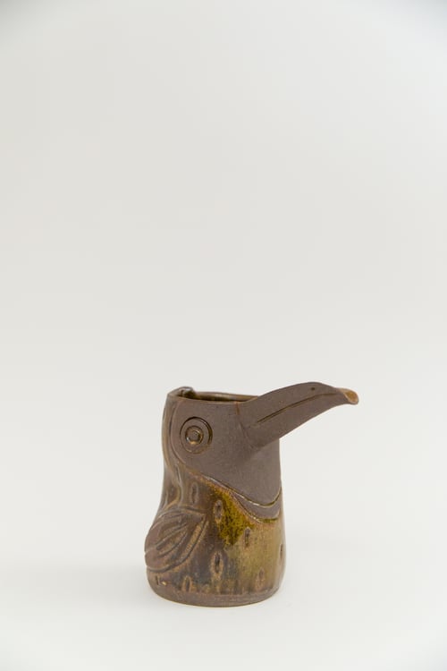Image of Medium Dark Brown and Olive Handleless Toucan Pitcher