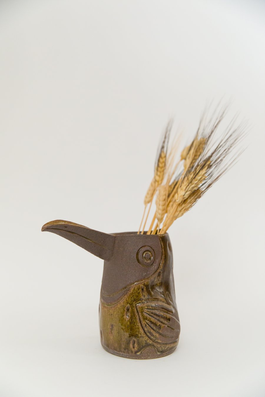 Image of Medium Dark Brown and Olive Handleless Toucan Pitcher