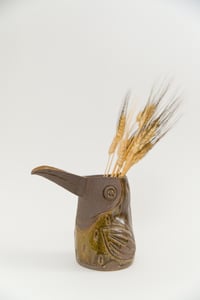 Image 3 of Medium Dark Brown and Olive Handleless Toucan Pitcher