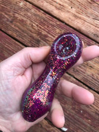 Image 2 of Red Freezable Glitter Glass Pipe Smoking Bowl, Glass Smoking Spoon