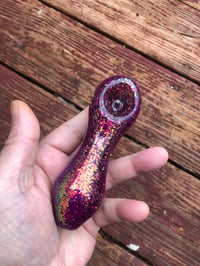 Image 4 of Red Freezable Glitter Glass Pipe Smoking Bowl, Glass Smoking Spoon