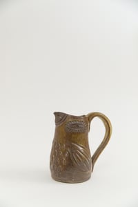 Image 1 of Medium Narrow Eyed Matte Brown Olive Handled Pitcher