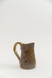 Image 2 of Medium Narrow Eyed Matte Brown Olive Handled Pitcher