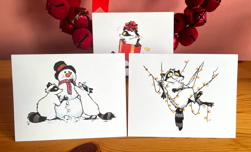 All 3 Racoon Holiday Cards - MIXED PACK 