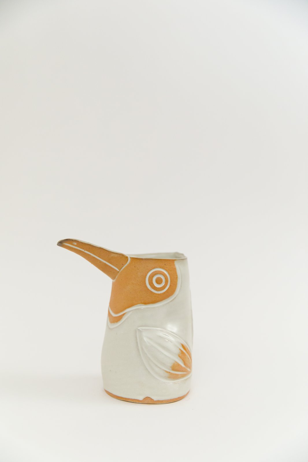 Matte White Toucan Orange Face Handleless Pitcher | Knotwork LA