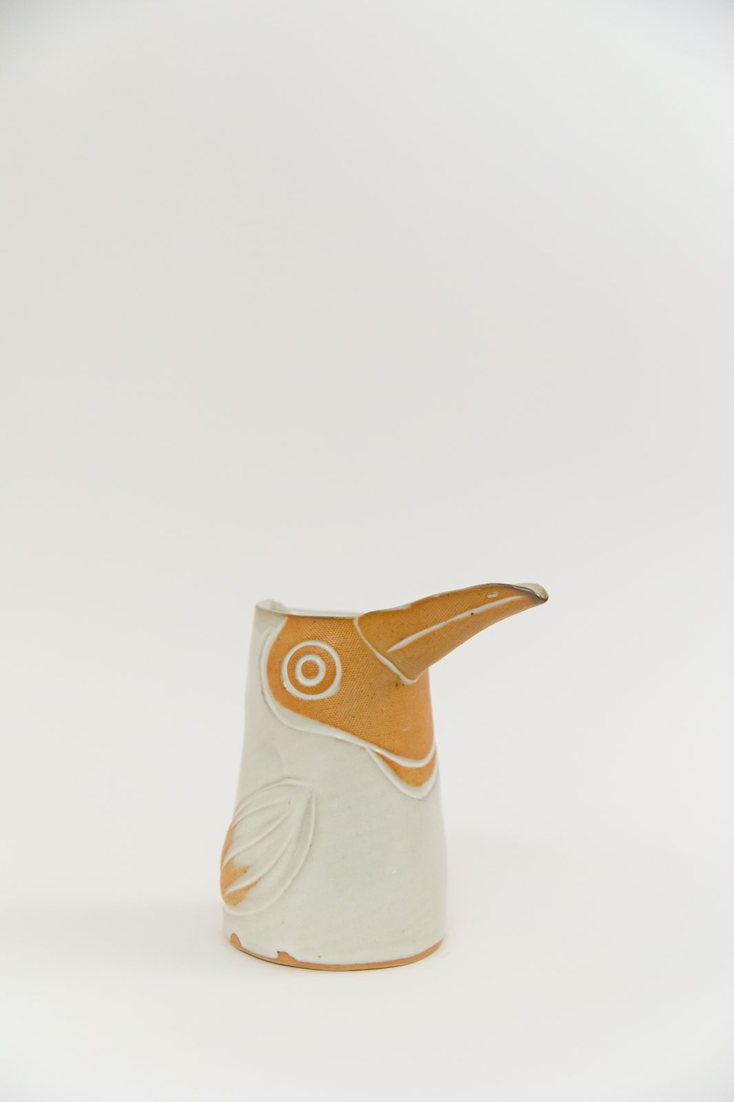 Matte White Toucan Orange Face Handleless Pitcher | Knotwork LA