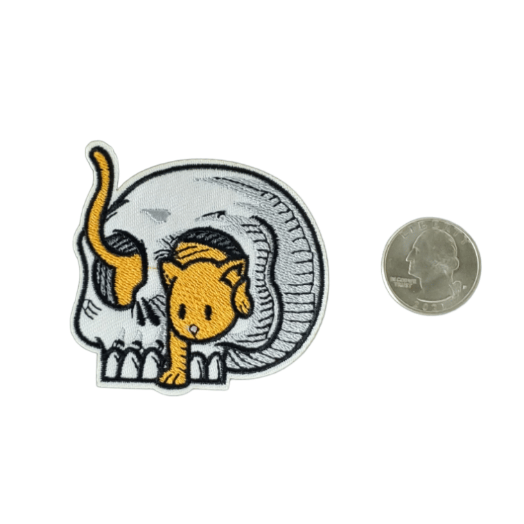 CAT IN SKULL EMBROIDERED IRON ON PATCH