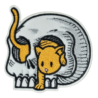 Image 1 of CAT IN SKULL EMBROIDERED IRON ON PATCH