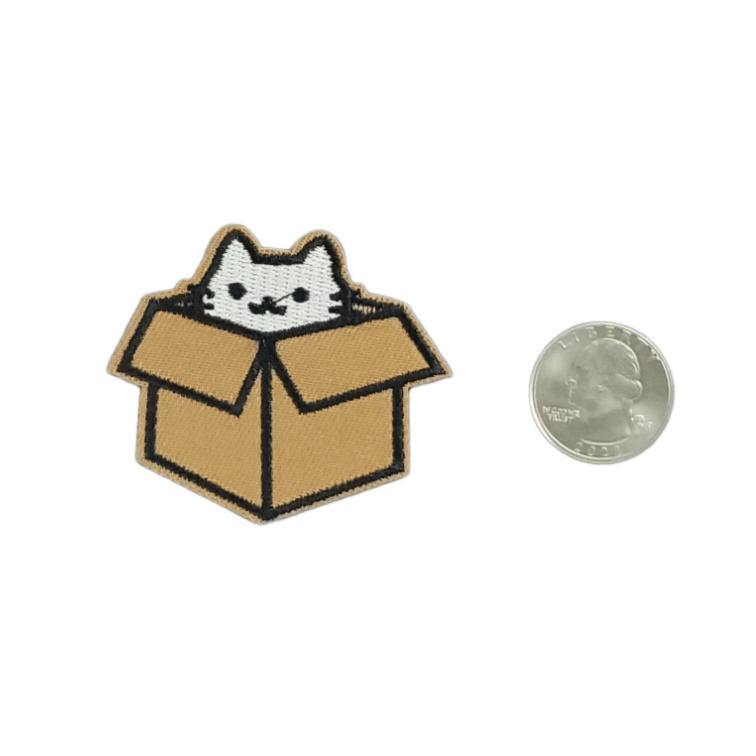 CAT IN A BOX EMBROIDERED IRON ON PATCH