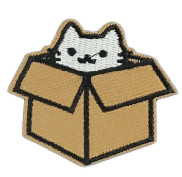 CAT IN A BOX EMBROIDERED IRON ON PATCH