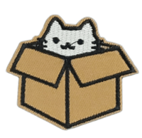 Image 1 of CAT IN A BOX EMBROIDERED IRON ON PATCH