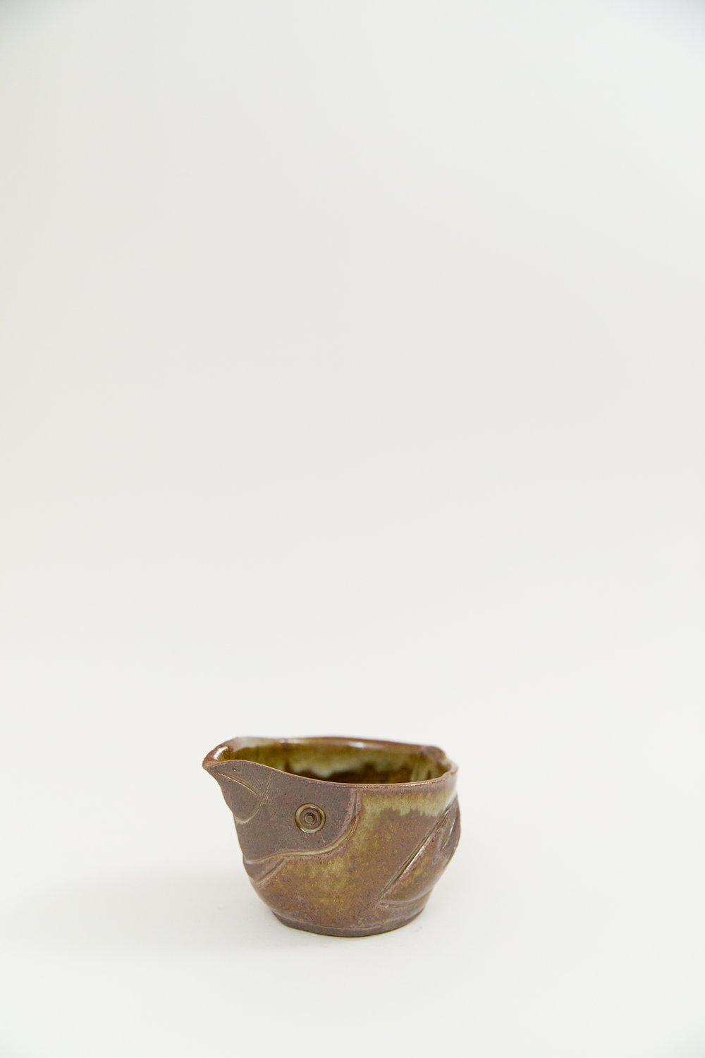 Image of Brown Face Olive Glazed Bird Bowl