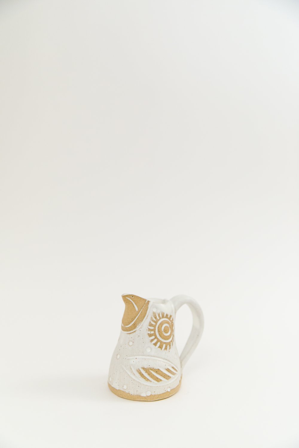 Image of Matte White Baby Owl Creamer with Handle