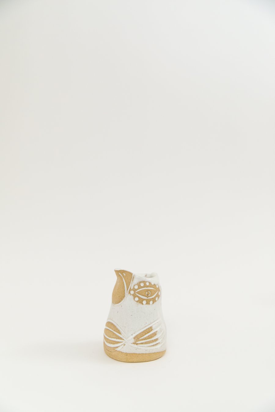 Image of Matte White Dotted Almond Eye Baby Bird Creamer